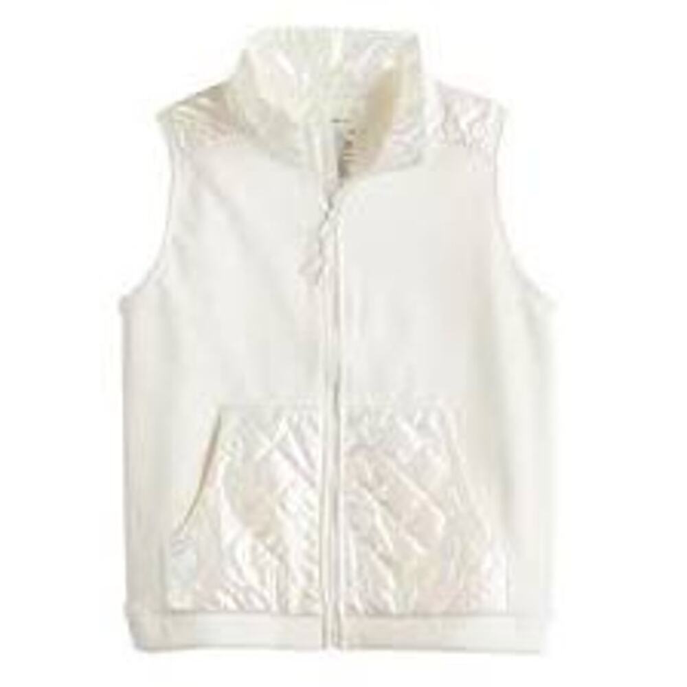 Tek Gear White Mixed Media Quilted Vest‎ Soft Zip Pockets Lightweight Layer NEW